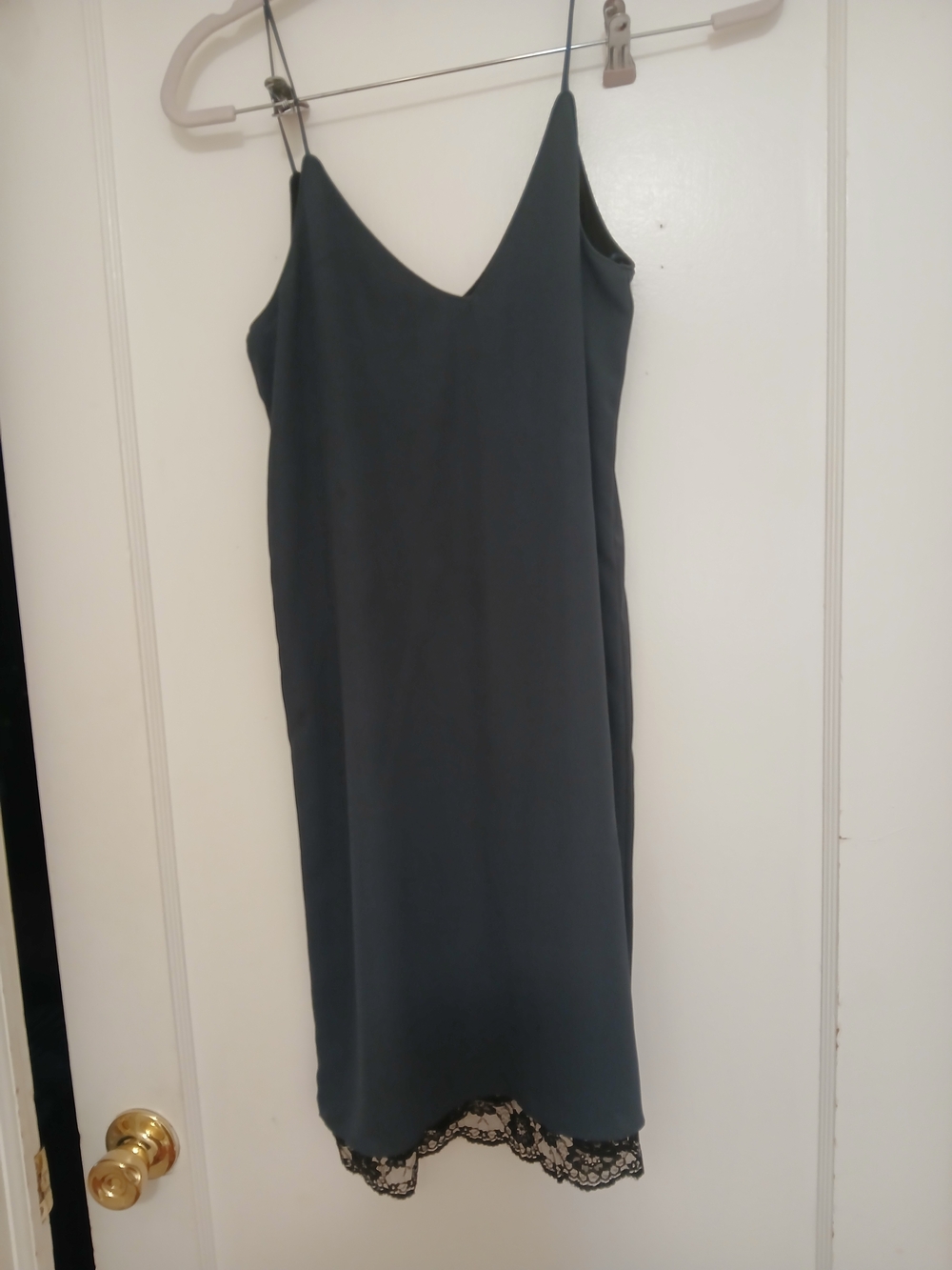Zara Smoke And Black Lace Trim Slip Dress